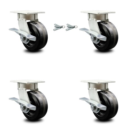 Service Caster 5 Inch Kingpinless Phenolic Wheel Caster Brakes 2 Swivel Locks SCC, 4PK SCC-KP30S520-PHR-SLB-BSL-2-SLB-2